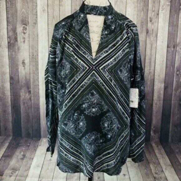 Free People Black White Yellow Walking on a Dream Printed Tunic Top NEW Women XS - Picture 2 of 7